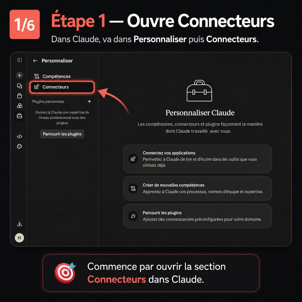 Étape 1 — la section Personnaliser puis Connecteurs dans Claude