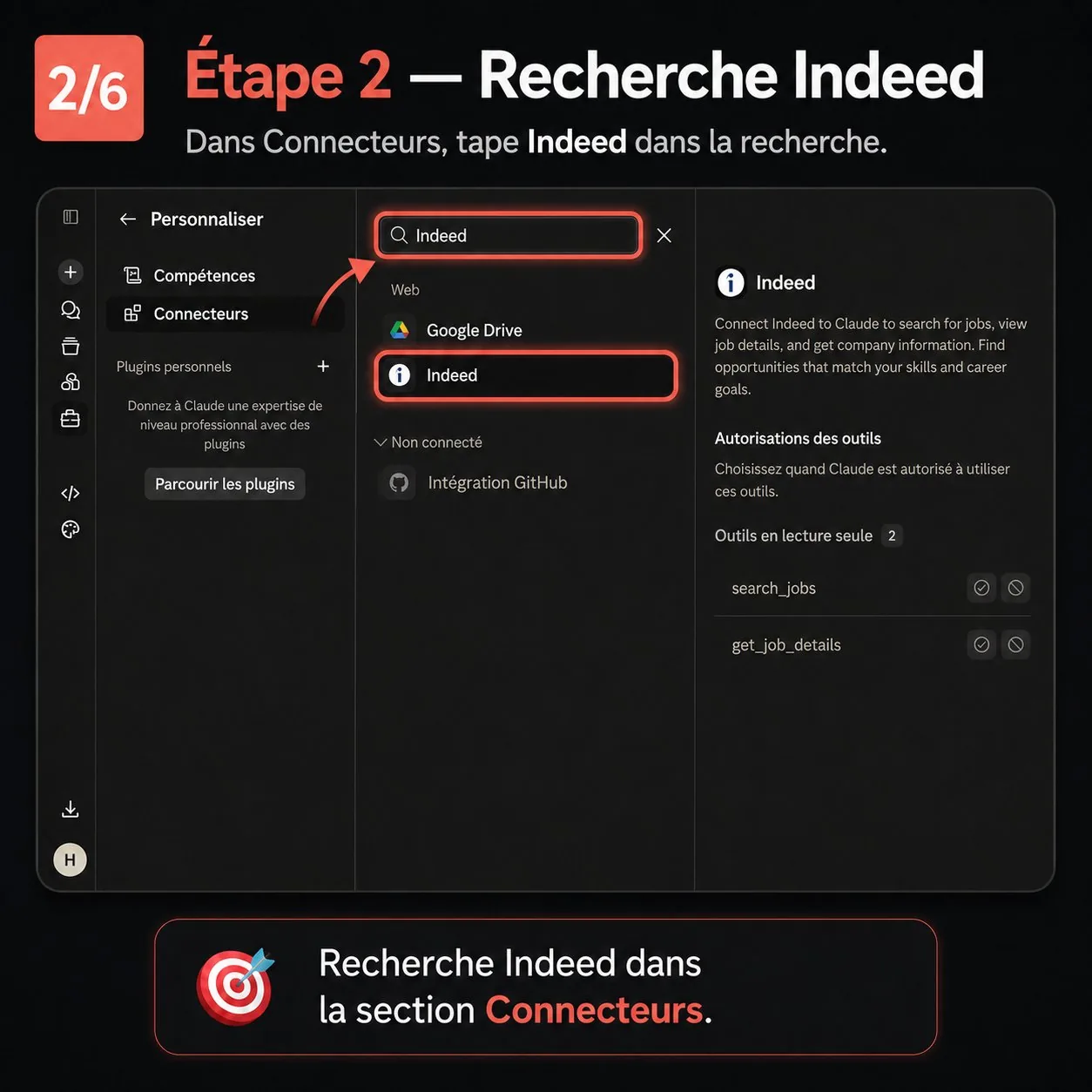Étape 3 — rechercher Indeed et ouvrir sa fiche dans le répertoire