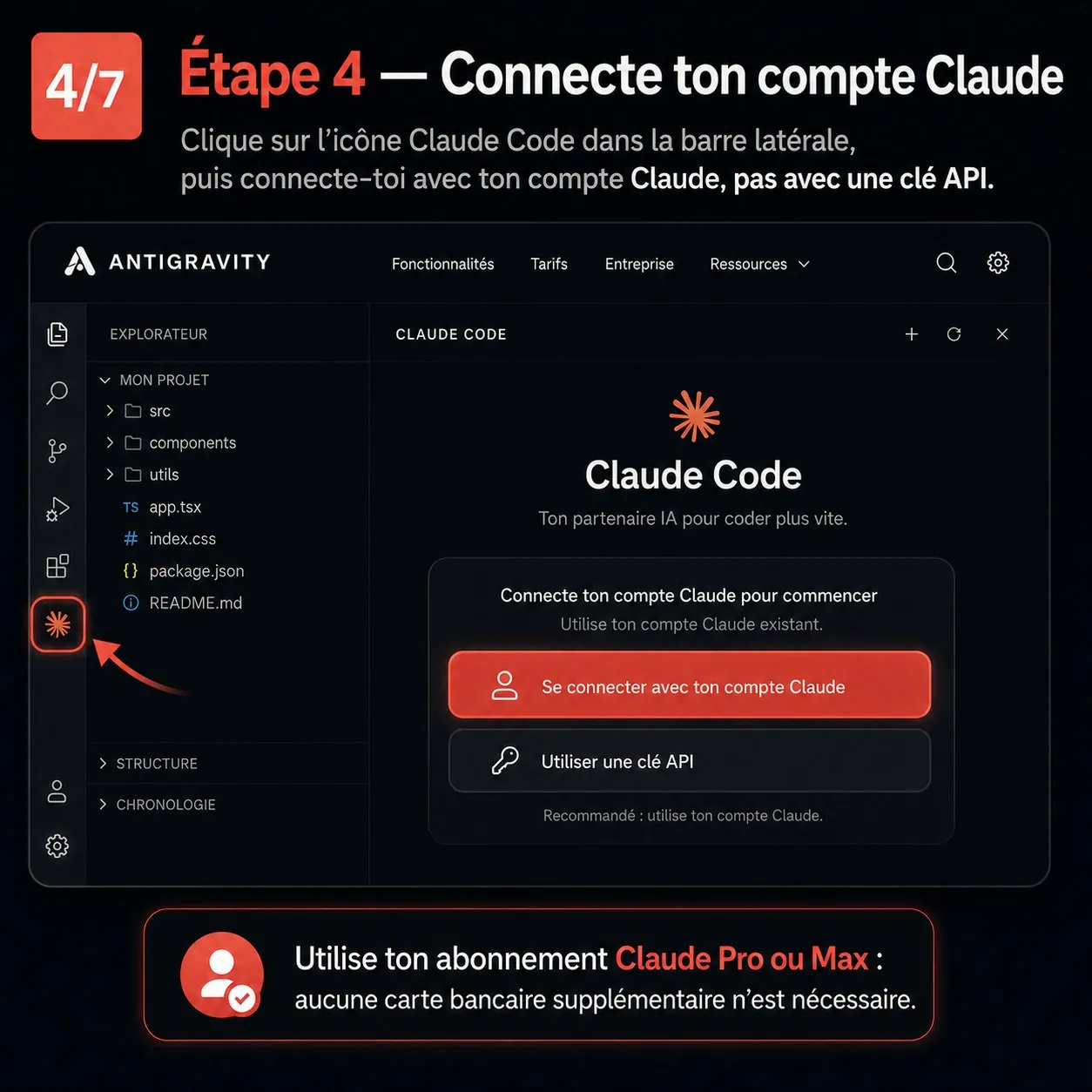 Étape 4 — la connexion avec le compte Claude plutôt qu’avec une clé API